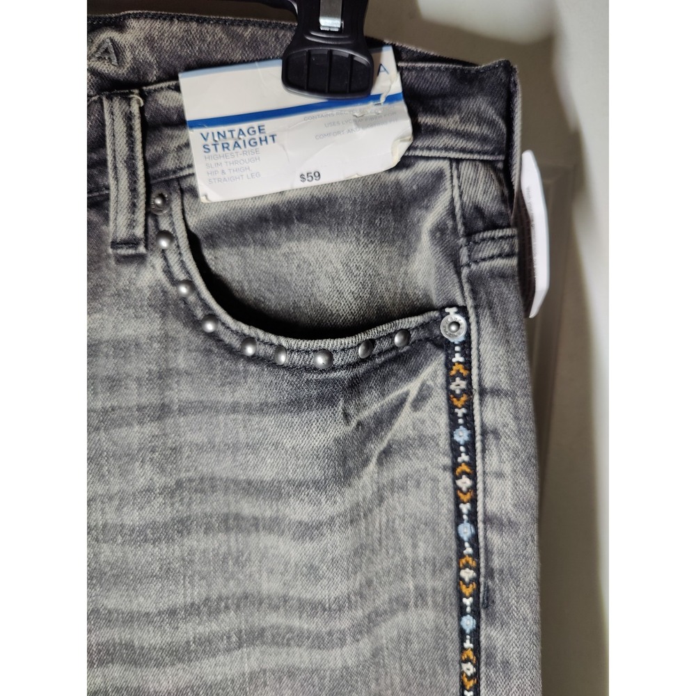 Arizona Studded Embroidered Faded‎ Black Highest Rise Straight Jeans 11 NWT